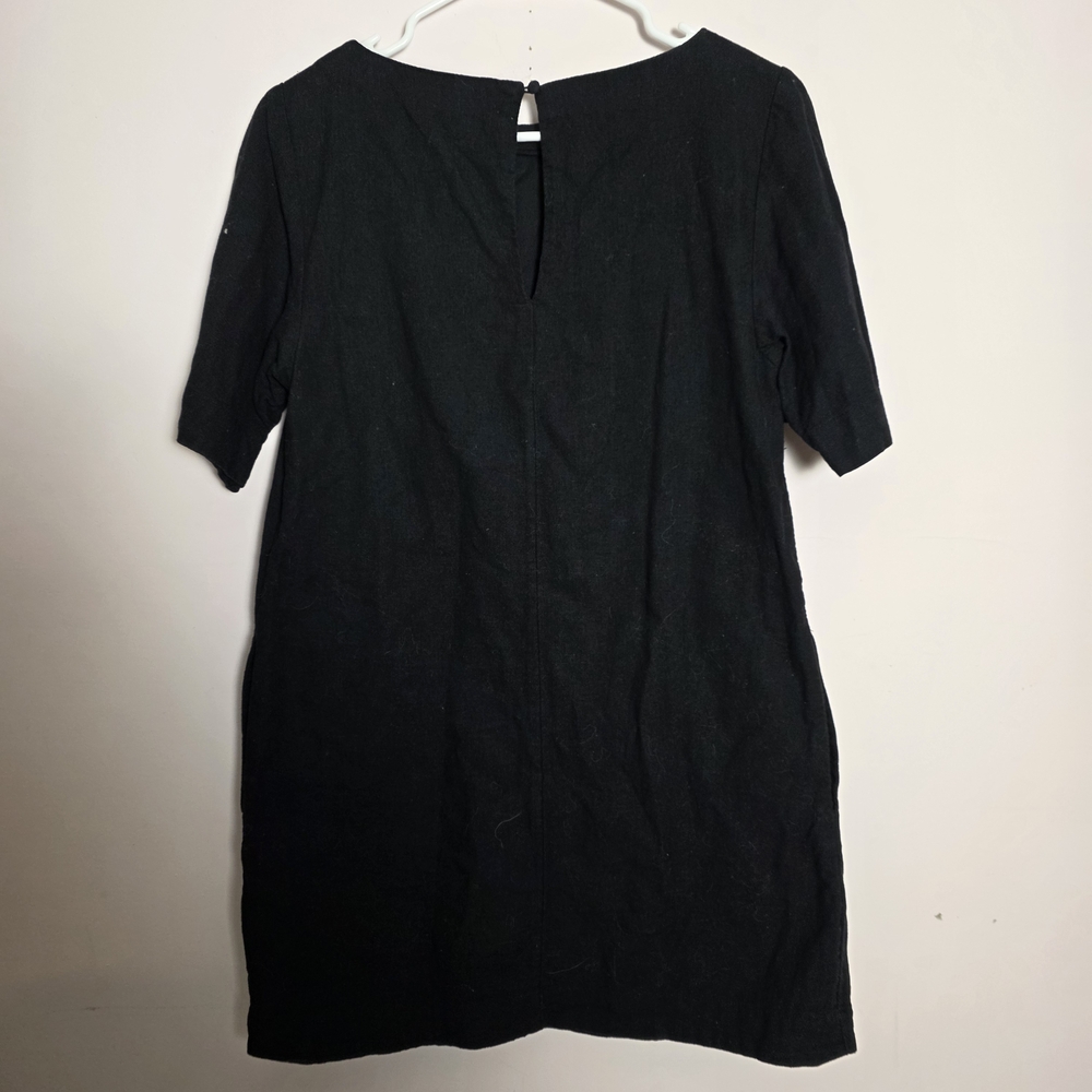Abercrombie & Fitch Black Linen Blend Shift Dress Small Minimalist Short Sleeve - Picture 2 of 6